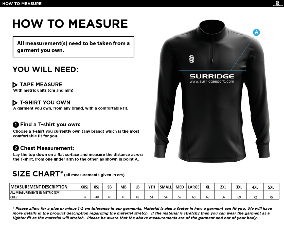 Aspired Coaching 1/4 Zip Dual Performance Top :  Black - Size Guide