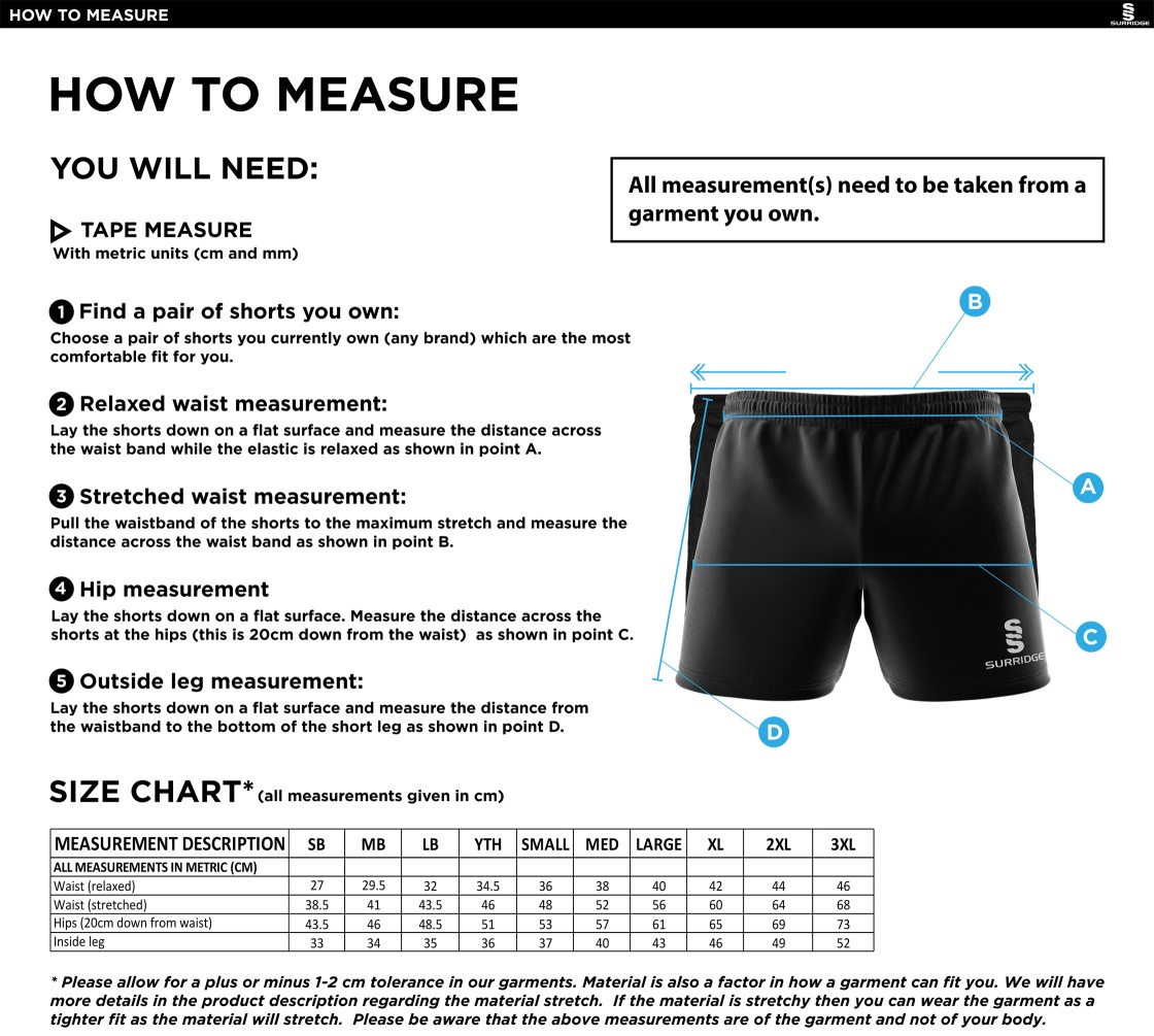 Aspired Coaching Performance Gym Short : Black - Size Guide