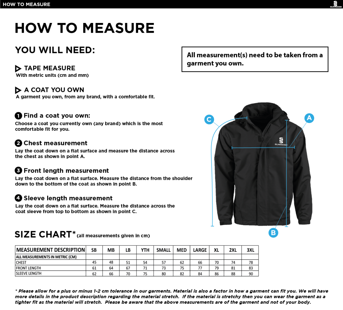 Aspired Coaching Dual Fleece Lined Jacket : Black - Size Guide